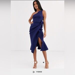 ASOS Blue One Shoulder Ruched Cocktail Dress